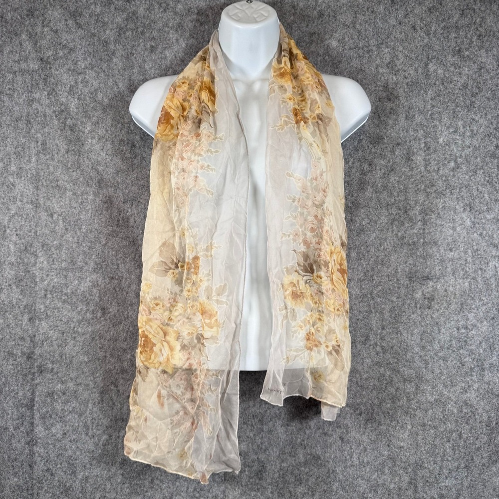 Silk Scarf Ellen Tracy Sheer Purse Handbag Feminine Beige Yellow Floral